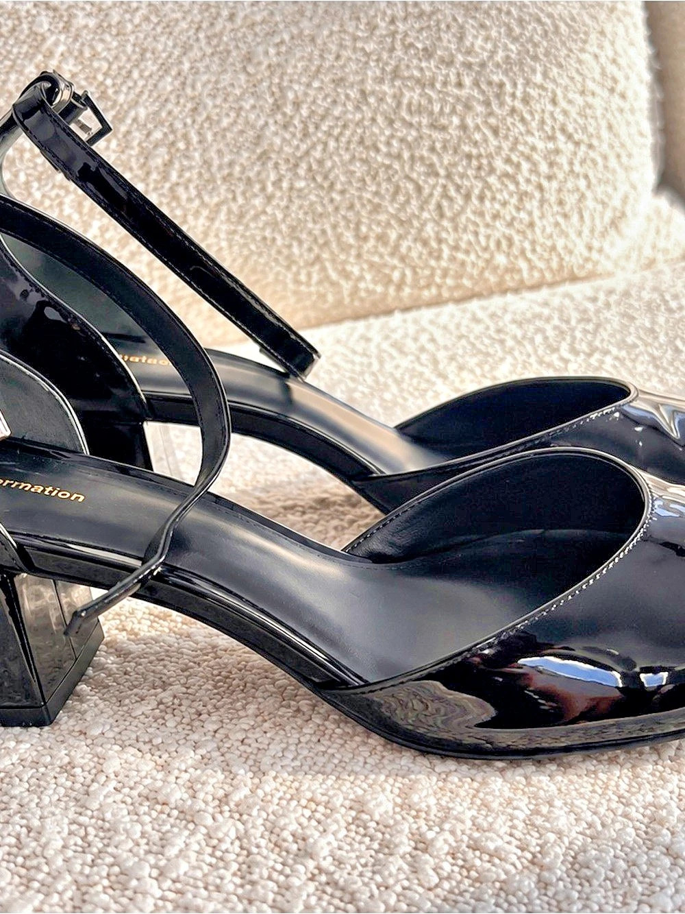Reformation Laurie Pump Black Patent Ankle Strap Block Heels - Picture 4 of 4